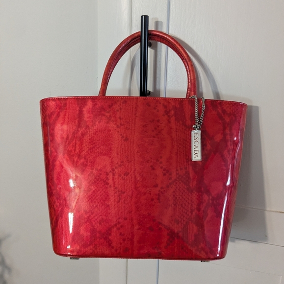 Escada Red / Snake Print Patent Leather Handbag - Picture 2 of 15